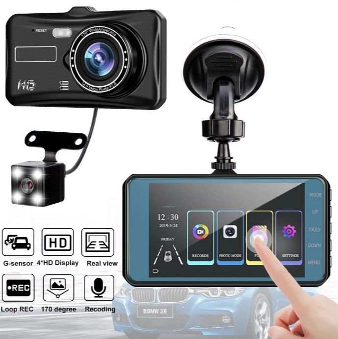 4-inch touch screen driving recorder 1080P front and rear double recording zinc alloy shell in stock hidden mirror_autovado.com