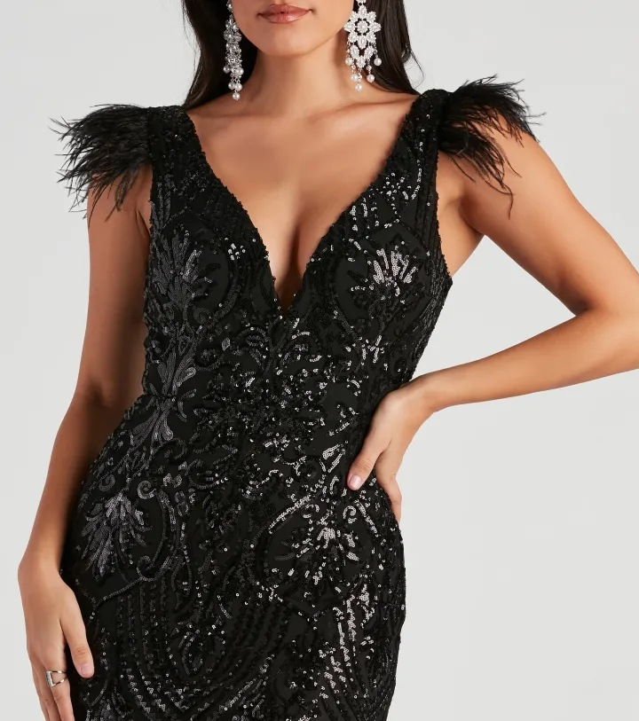 Women's fashion slimming high-density sequin banquet evening dress_autovado.com