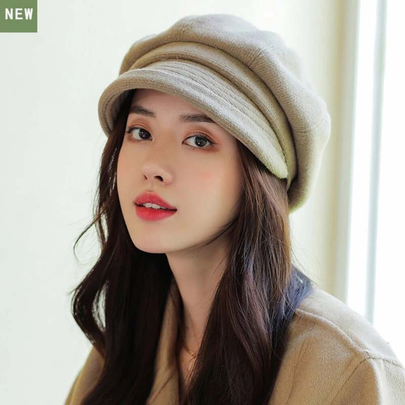 Hot Sale HT4270 Berets Women Solid Plain Autumn Winter Ladies Vintage Artist Painter Beret Hat Female Roll Brim Octagonal Cap_autovado.com