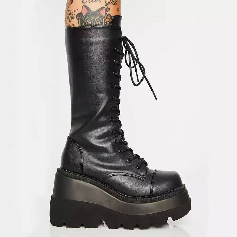 Winter buckle ankle boots Women's Punk women's platform Motorcycle Rider boots Wedge heels PU Women's boots Plus size women's boots_autovado.com
