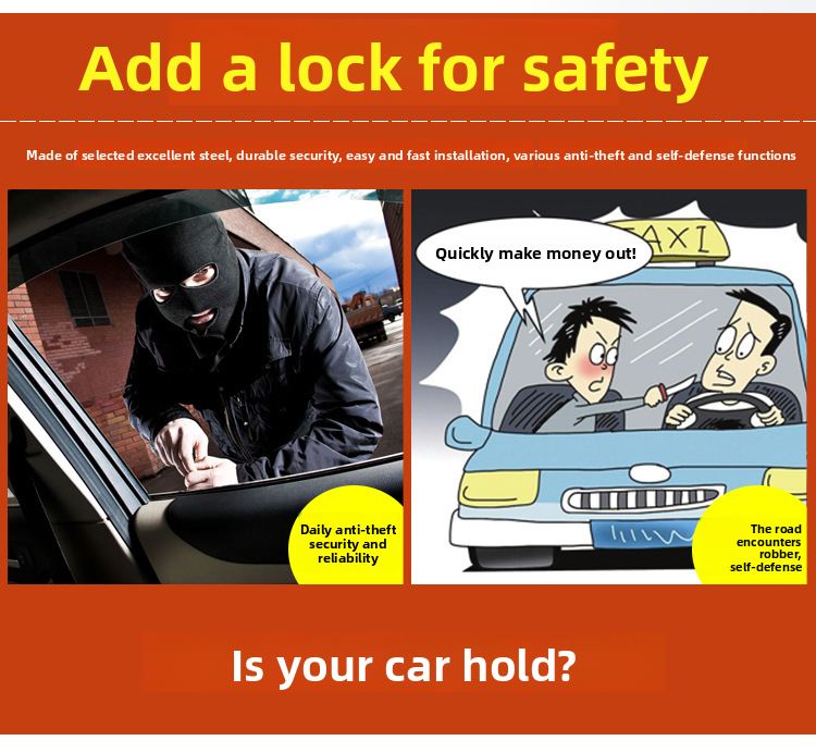 New Car Steering Wheel Multifunctional Adjustable Telescopic Security Anti-theft Thickened Window-breaking Metal_autovado.com