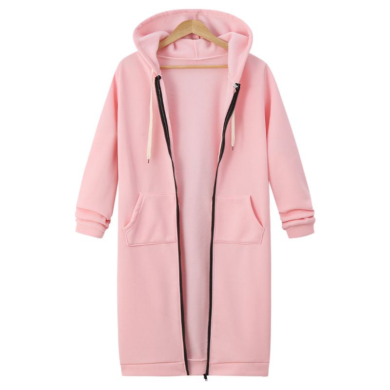 Women's Clothing Autumn and Winter Women's Clothing Hooded Long Sleeve Mid Length Sweater Fleece Long Coat_autovado.com