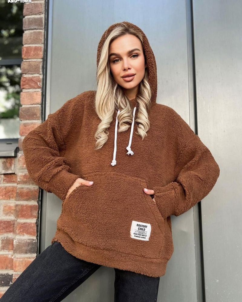 Women's flannel loose hooded long-sleeved pullover plush sweatshirt_autovado.com
