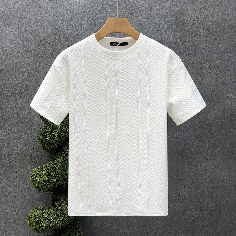 Men's clothing High-grade hemp pattern white men's short-sleeved T-shirt brand summer clothes new 2024 spirited young man clothes_autovado.com