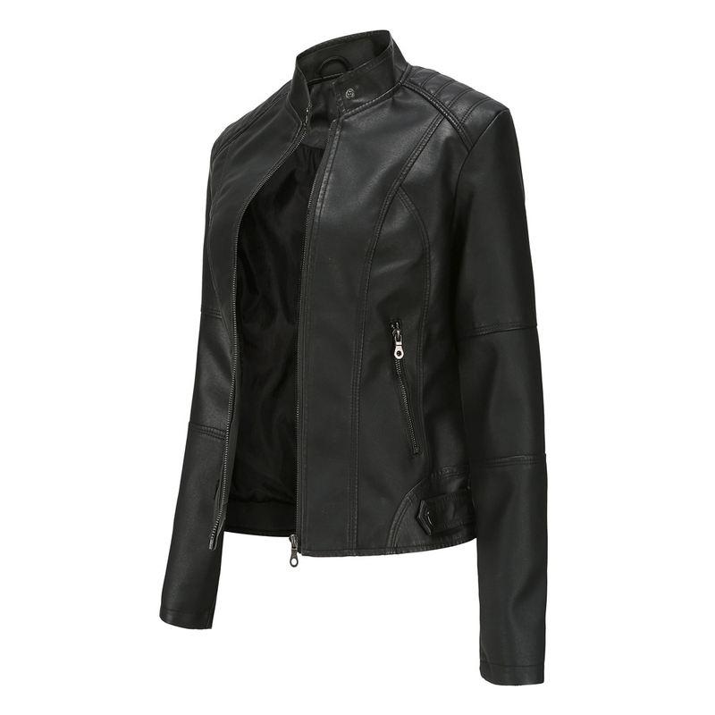 Women's slim jacket Jacket Women's biker jacket large size standing collar leather jacket_autovado.com