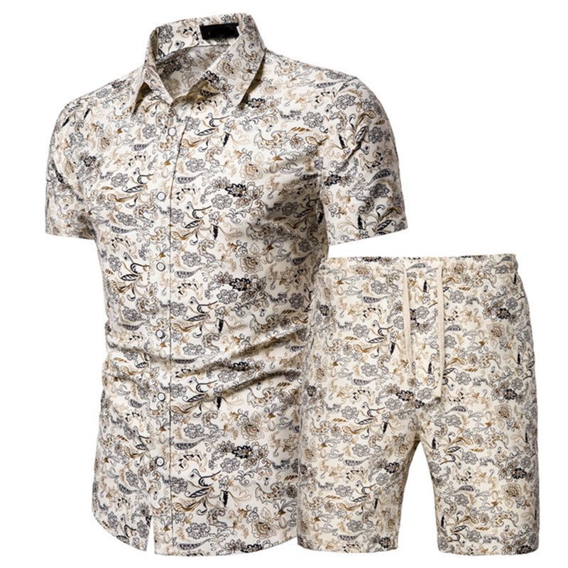 Men's Clothing Short Sleeve Shirt Printed Shirt Set _autovado.com
