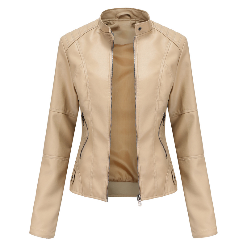 Women's slim jacket Jacket Women's biker jacket large size standing collar leather jacket_autovado.com