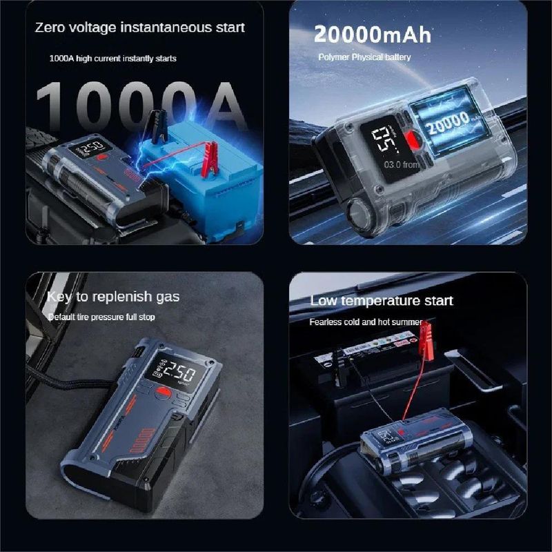 4-in-1 Jump With 150 PSI Air Compressor, 20000 MAh Portable Booster Charger, 1000 A Fuel, Car Battery Starter_autovado.com