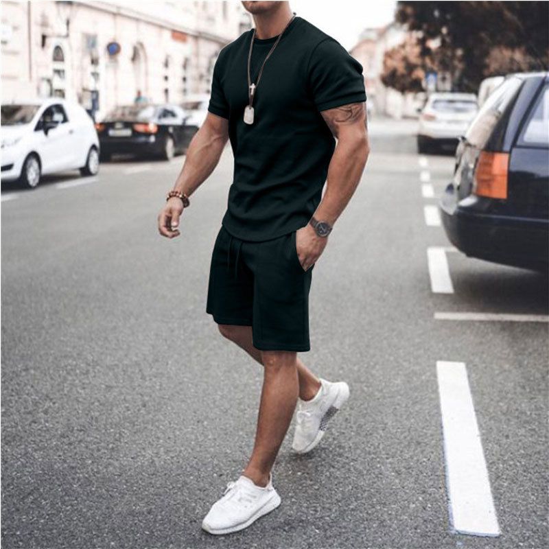 Men's short-sleeved shorts two-piece sports and leisure suit_autovado.com