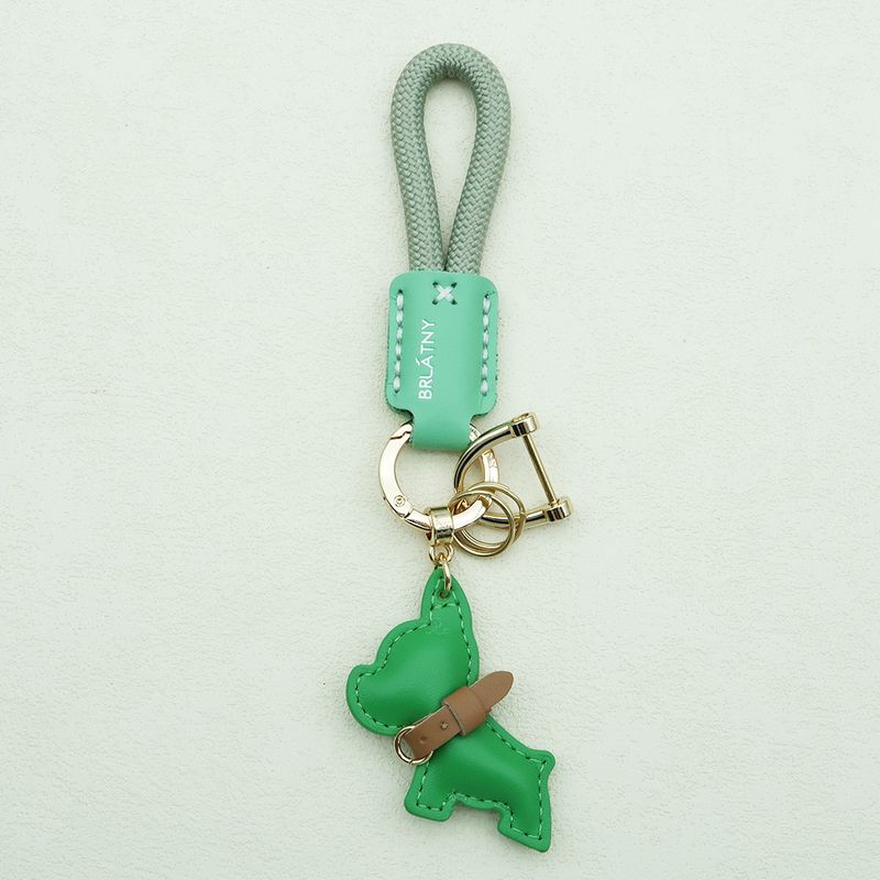 Handmade Genuine Leather Puppy Keychain Anti Lost Lanyard Pendant French Fighting Dog Car Keychain Braided Rope Keychain_autovado.com