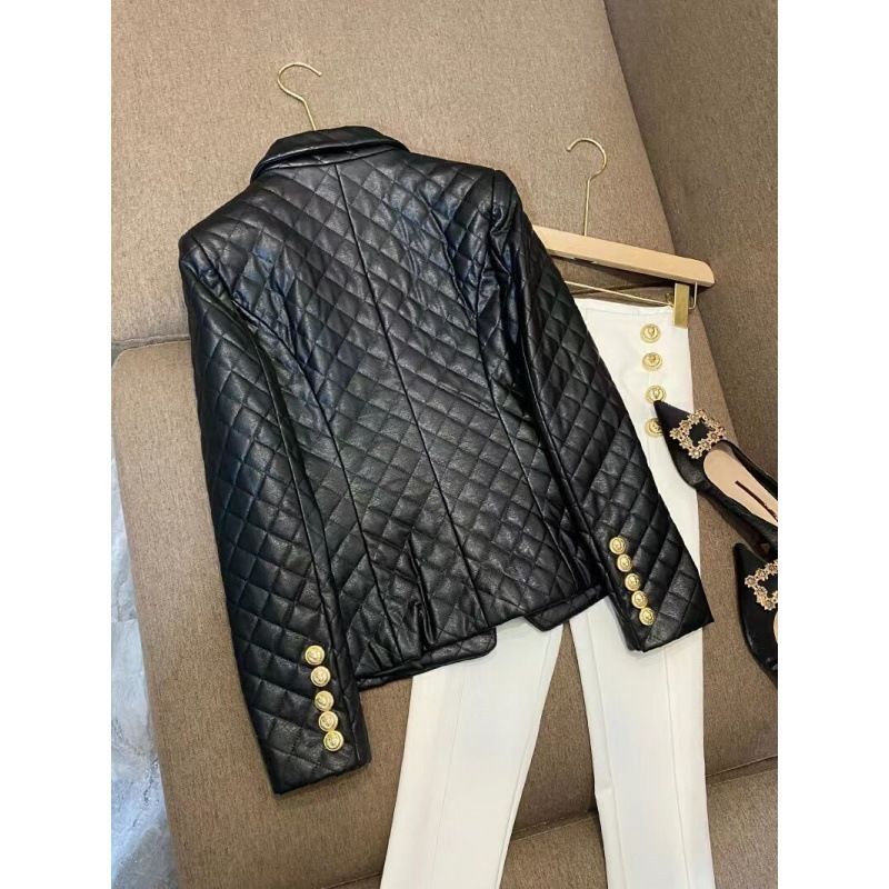 Women's Clothing Black short shoulder pads small casual suit leather jacket suit jacket female pu leather jacket female jacket _autovado.com