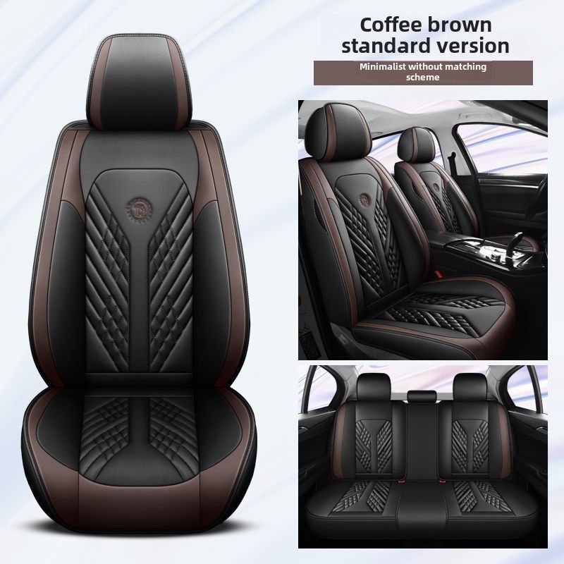 Fashion Sports Car Cushion Four Seasons Universal Full Surrounding High-end Leather Seat Cover Black and White Cushion Light Luxury Seat Cover_autovado.com