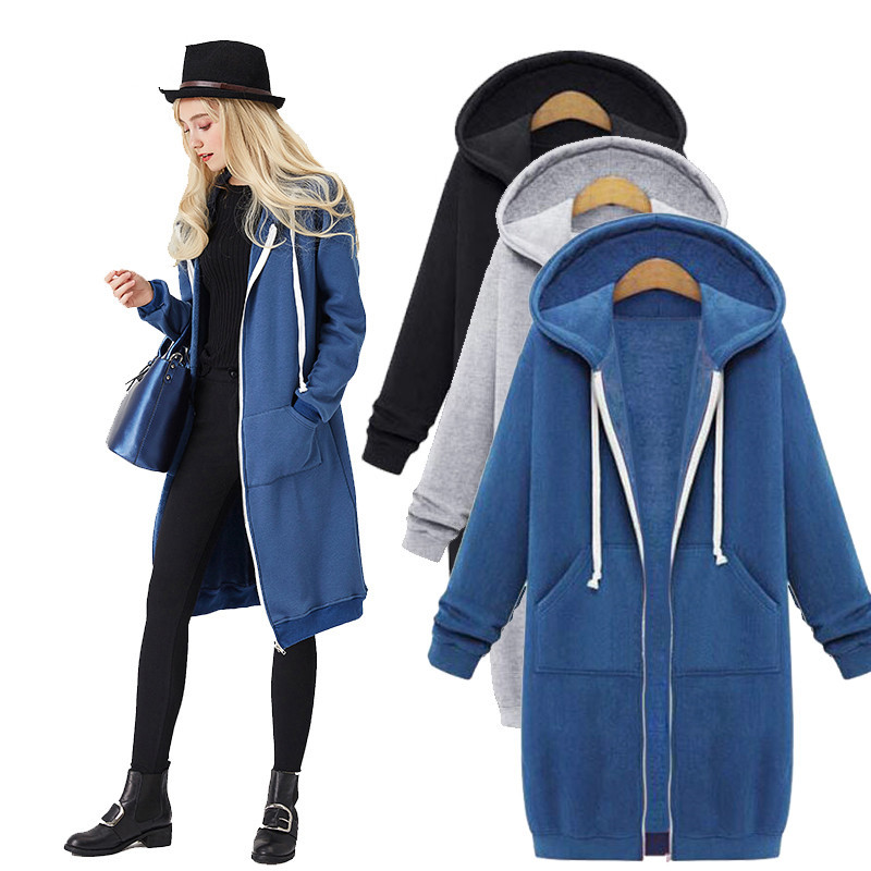 Women's Clothing Autumn and Winter Women's Clothing Hooded Long Sleeve Mid Length Sweater Fleece Long Coat_autovado.com