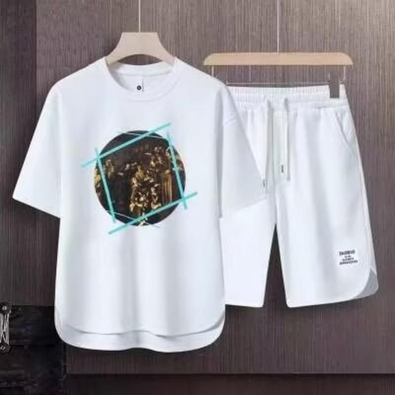 Men's Clothing 2024 Waffle Casual Summer Suit Loose Teen Short sleeved T shirt Shorts Handsome Two piece Suit_autovado.com