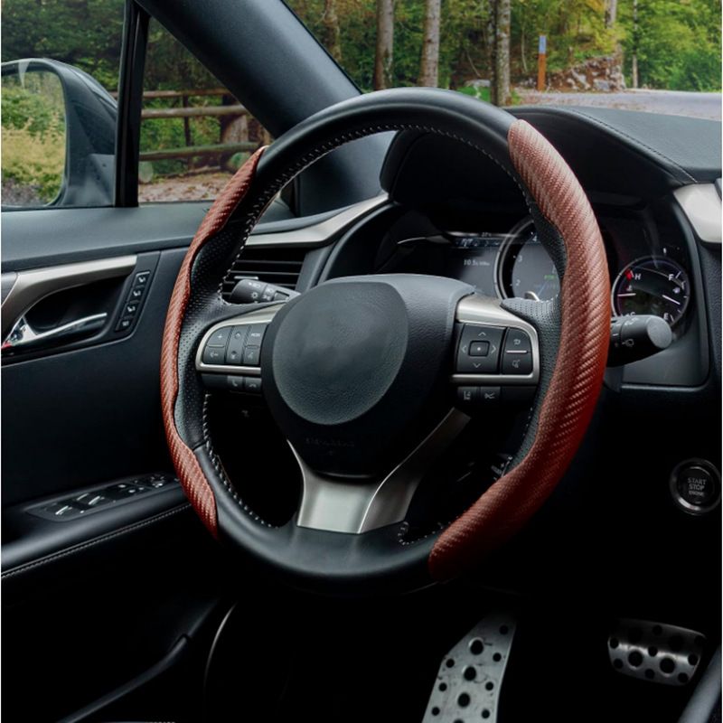 Power Assisted Buckle Ultra-thin Anti Slip Carbon Fiber Patterned Car Suede Steering Wheel Protective Universal Handle_autovado.com
