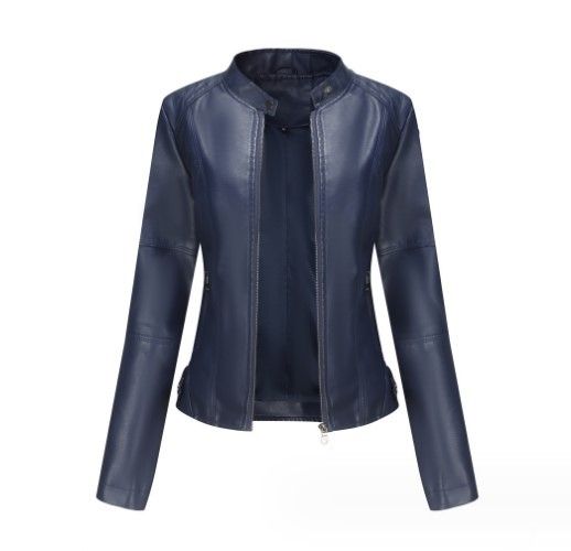 Women's Clothing slim motorcycle thin spring and autumn large size stand collar leather jackets_autovado.com