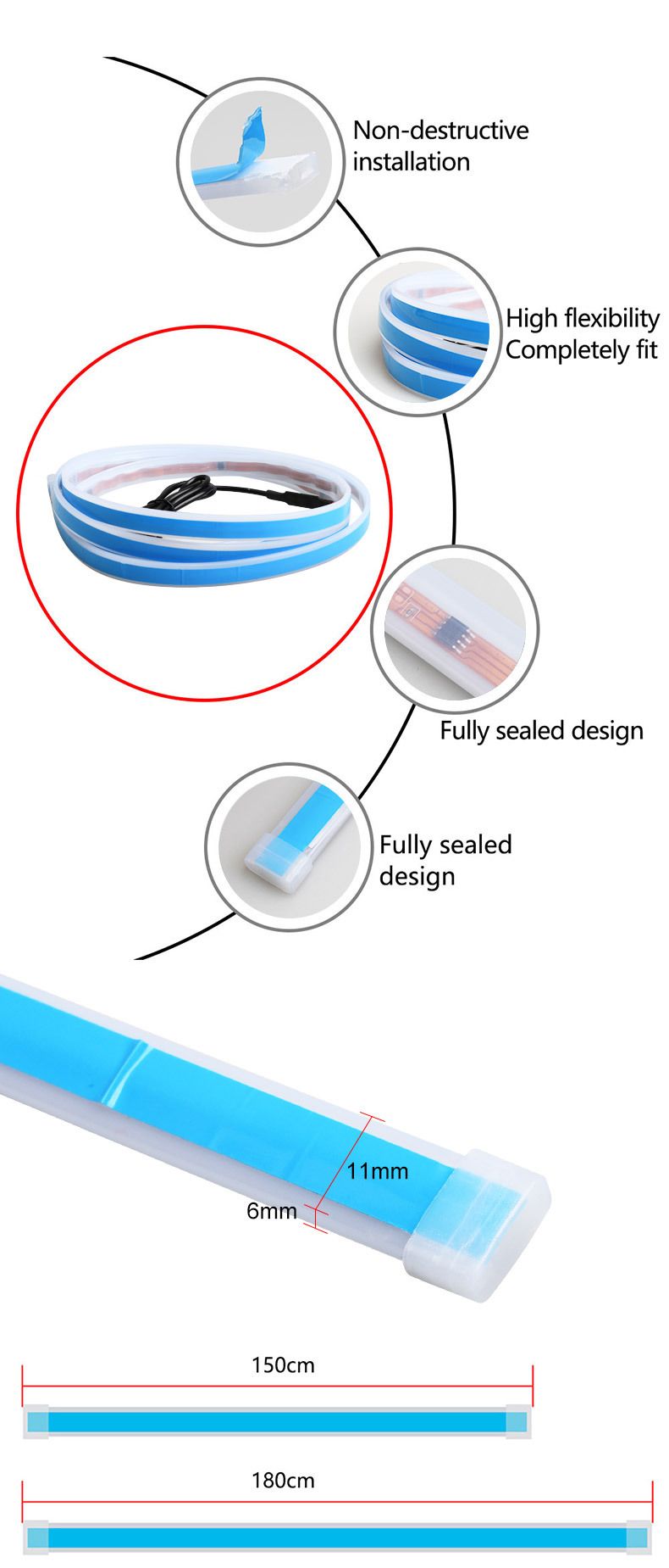 12V Start Scan Lighting Daytime Running Hood Strip Waterproof Car DIY Neon Through Light_autovado.com