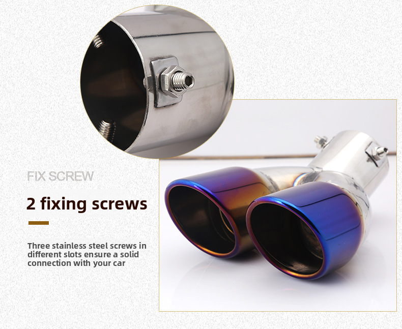 Cross-Border Hot-Selling Tail Thickened Stainless Steel Universal Model Blue Coated Slanted Double Row Car Exhaust Pipe_autovado.com