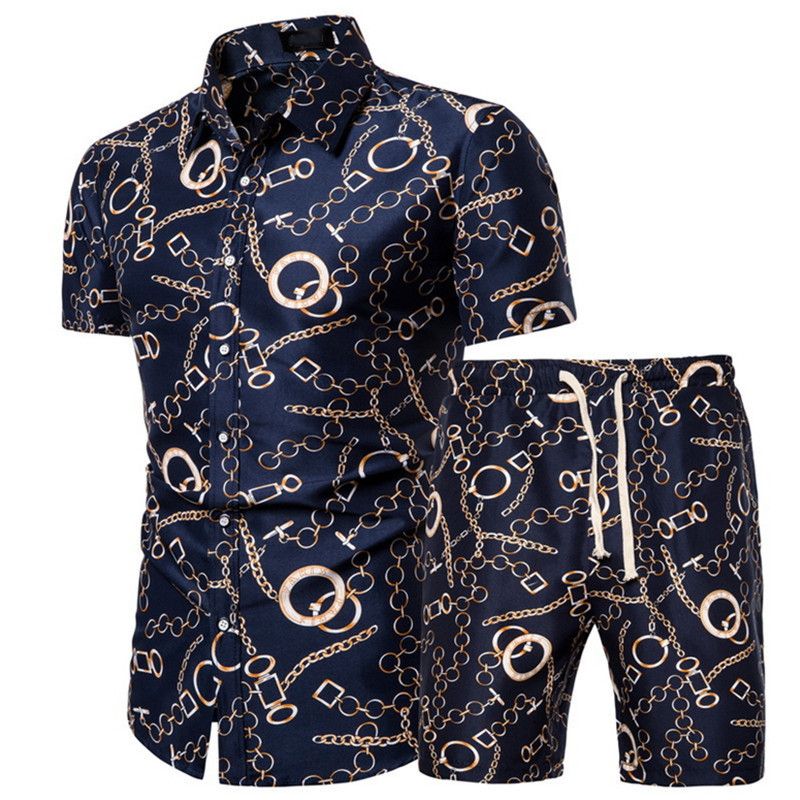Men's Clothing Short Sleeve Shirt Printed Shirt Set _autovado.com