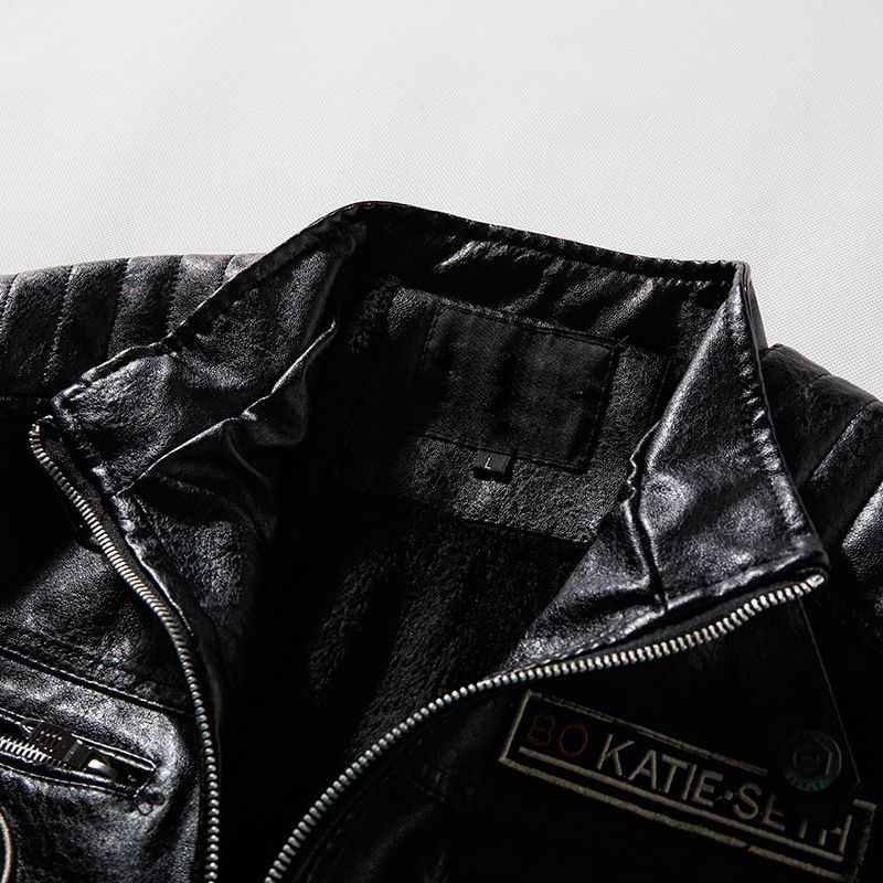 Men's leather jacket pu leather jacket European and American motorcycle clothing fleece leather jacket men_autovado.com