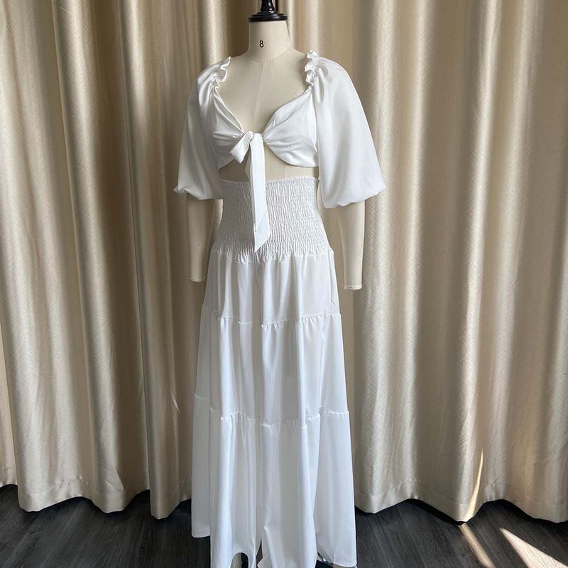 Women's Clothing women's summer fashion casual street suit pleated sexy solid color foreign trade two piece suit_autovado.com