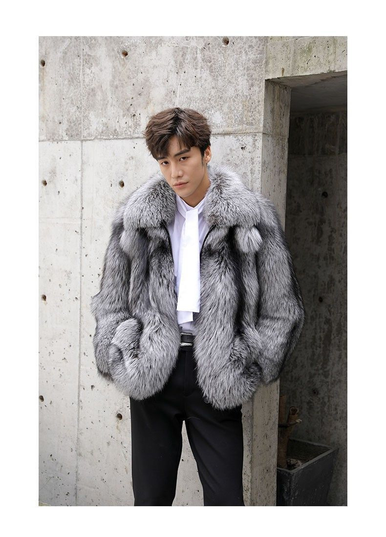 Men's clothing Autumn-winter fur men's coat Fashion casual silver fox fur coat thickened to keep warm_autovado.com