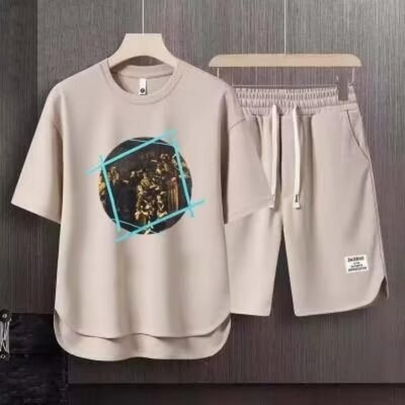 Men's Clothing 2024 Waffle Casual Summer Suit Loose Teen Short sleeved T shirt Shorts Handsome Two piece Suit_autovado.com