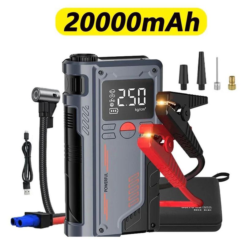 4-in-1 Jump With 150 PSI Air Compressor, 20000 MAh Portable Booster Charger, 1000 A Fuel, Car Battery Starter_autovado.com