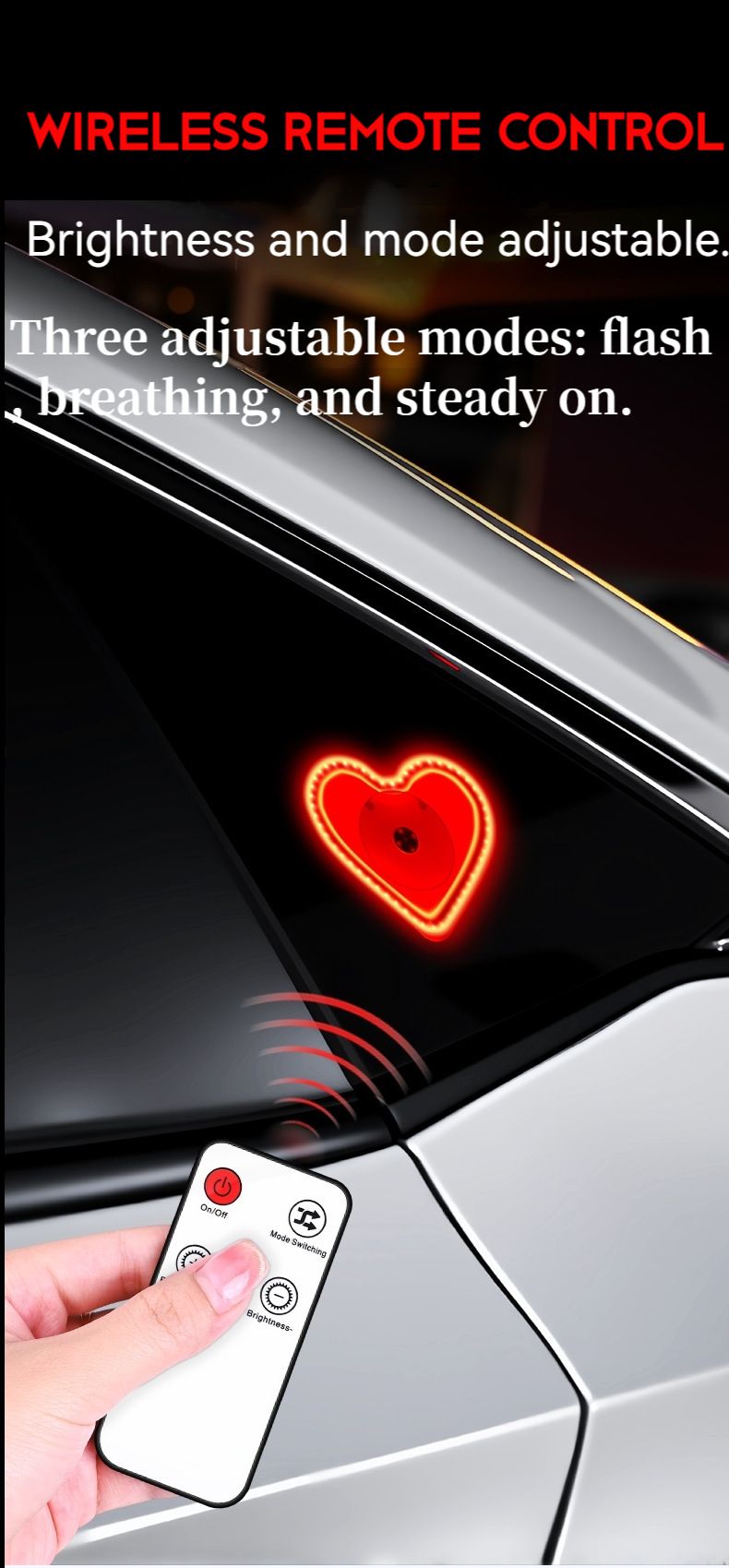 New Solar Heart Atmosphere Car Decorative Triangle Window Ambient Heart-shaped Neon Light_autovado.com