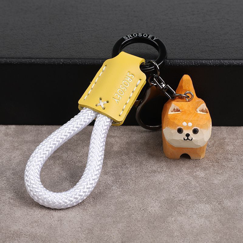 Woodcarving Shiba Inu Creative Cute Keychain Keychain Car Safety Braided Keychain Gift For Boyfriend And Girlfriend_autovado.com