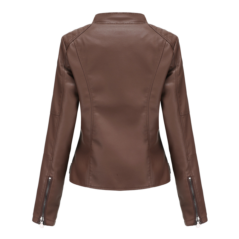 Women's slim jacket Jacket Women's biker jacket large size standing collar leather jacket_autovado.com