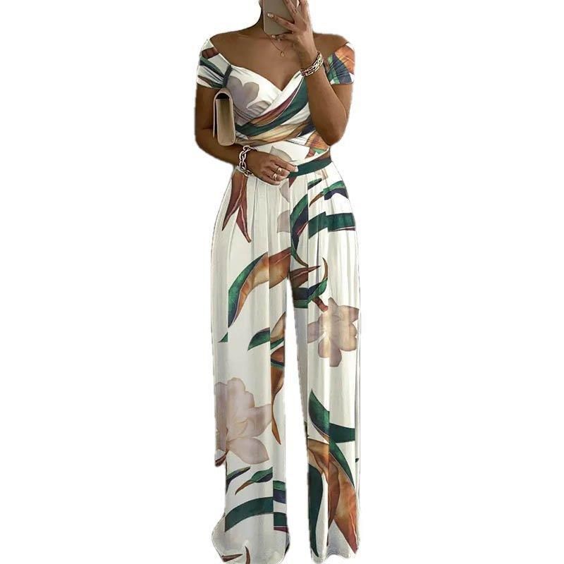 2023 Women's Fashion One Shoulder Print Temperament Commuter Casual High Waist Jumpsuit Women_autovado.com