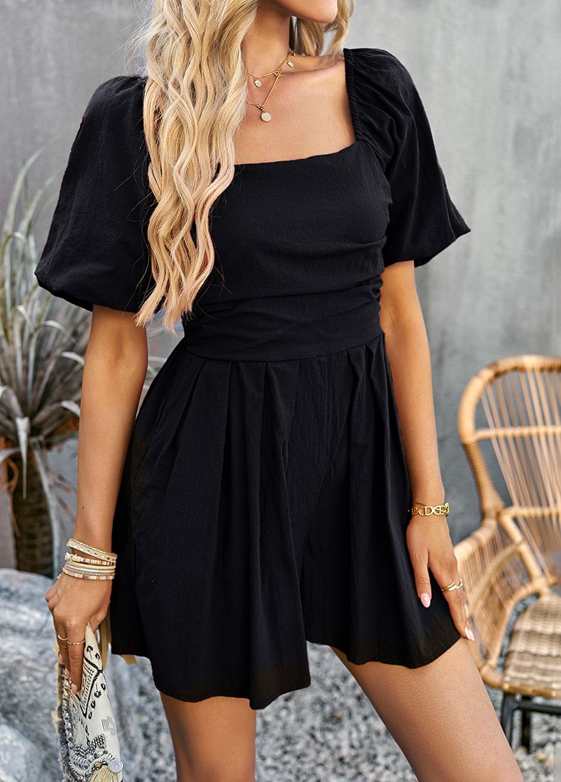 Women's Clothing Solid Color Jumpsuit Collar Jumpsuit Shorts_autovado.com