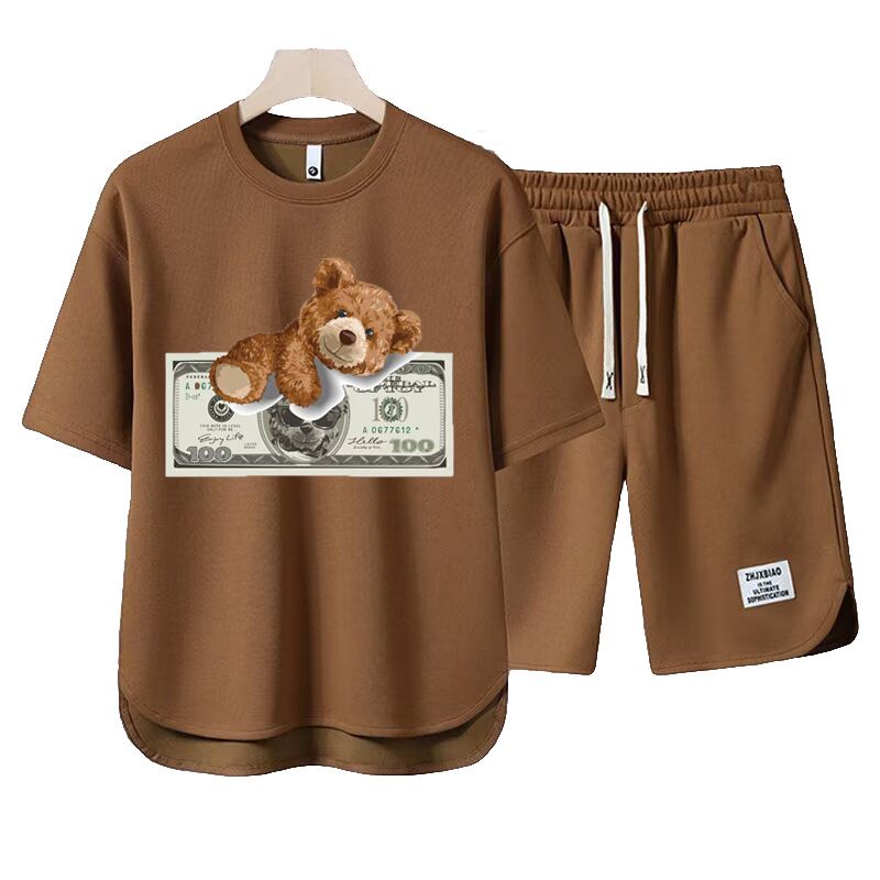 Men's Clothing 2024 Waffle Casual Summer Suit Men's Loose Teen Short sleeved T shirt Shorts Handsome Two piece Suit_autovado.com