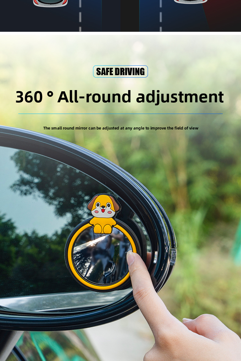 Rearview Round Mirror Reversing Aid Spot Reflection Assist Blind Area 360 Degree Cartoon Ultra-Clear Small Car_autovado.com