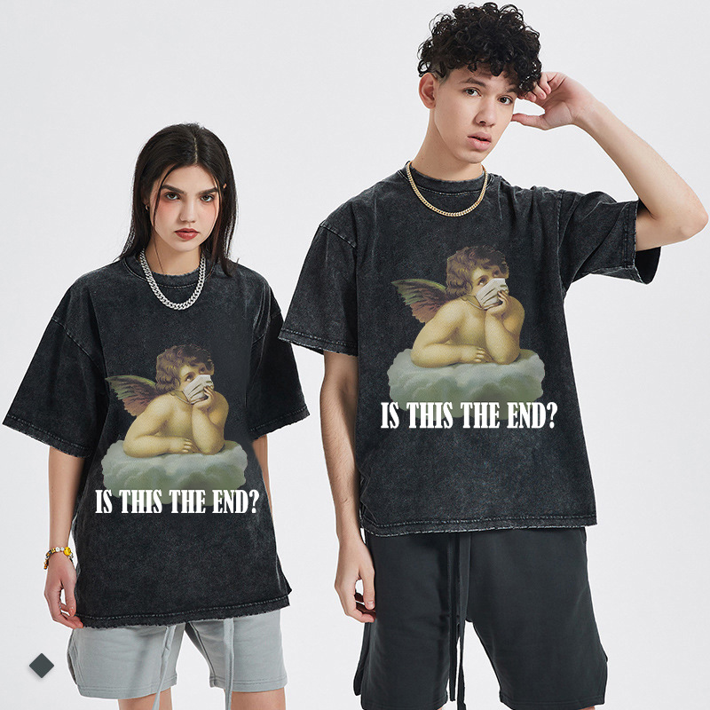 Man's clothing High street vintage do old wings kids print short-sleeved T-shirt crew-neck tops cross border for men and women_autovado.com