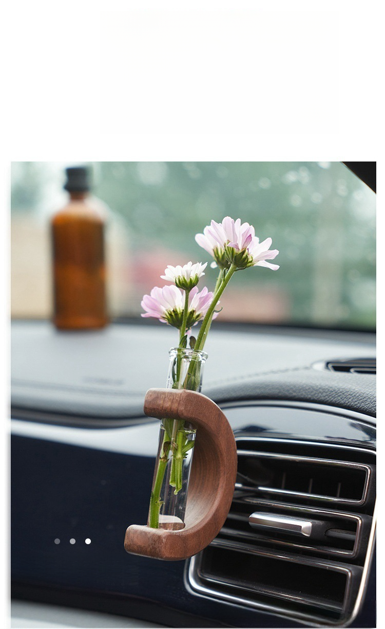 Car air outlet special car mounted vase center console hydroponic flower holder interior decoration solid wood ornament_autovado.com