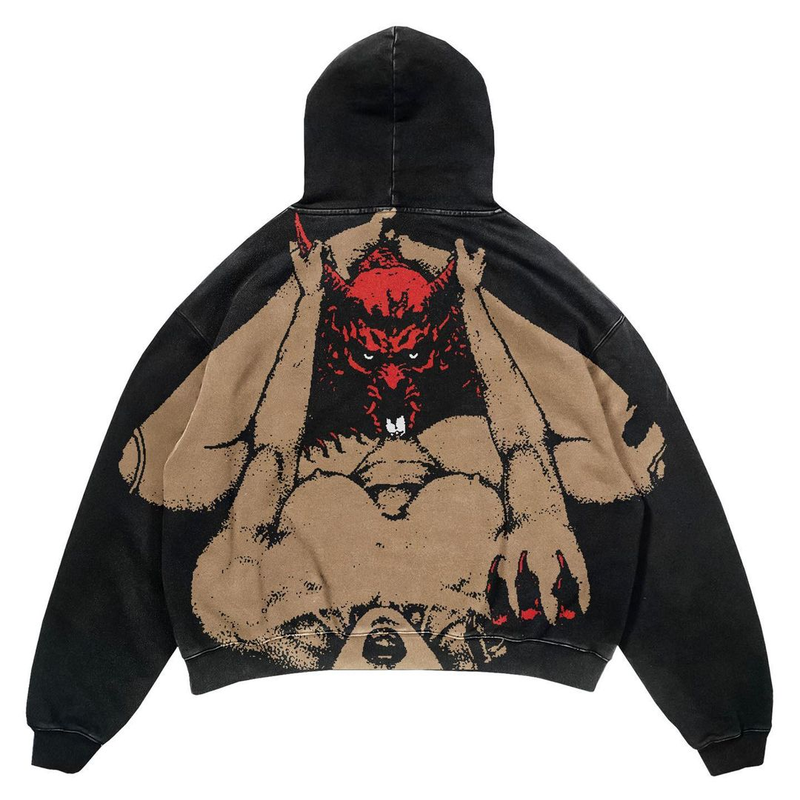 Ins Custommade Demon Print Hoodies Women Streetwear Oversized Hoodie Vintage Couples Sweatshirt Goth Haruku Jacket Y2k_autovado.com