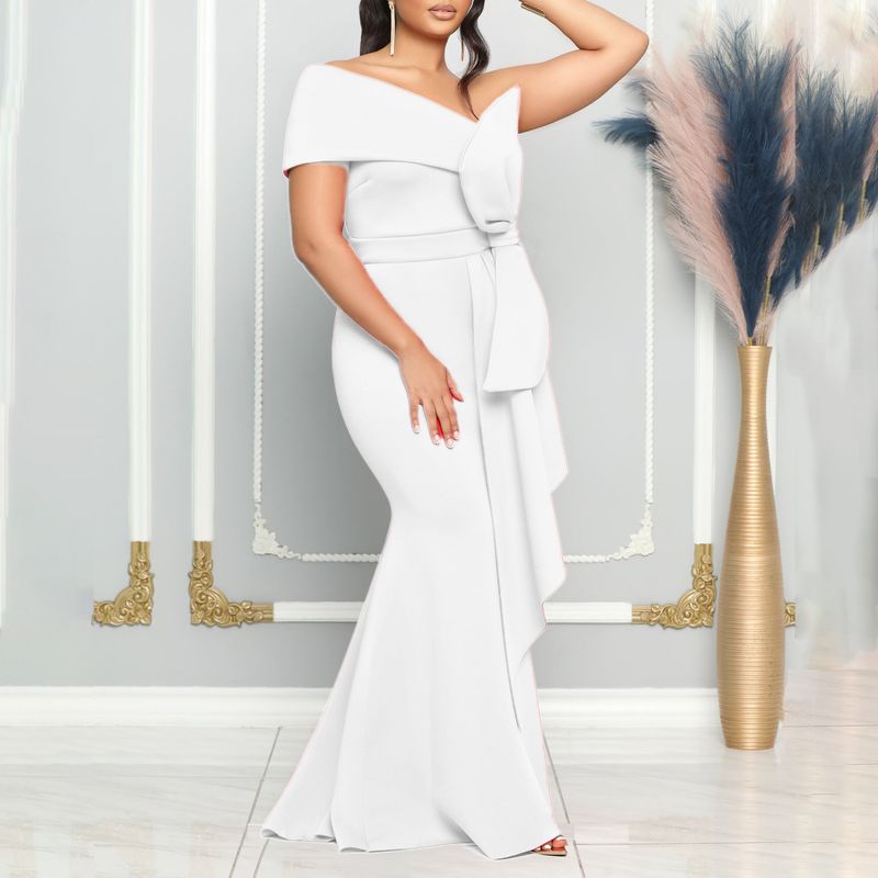 Women's Skirts Slant Collar Tube Top Large Size Dress Evening Dress_autovado.com