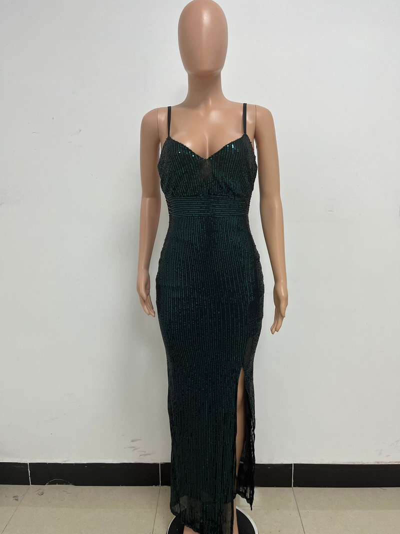 Women's summer slit backless hot girl dress sequined sleeveless suspender skirt women_autovado.com