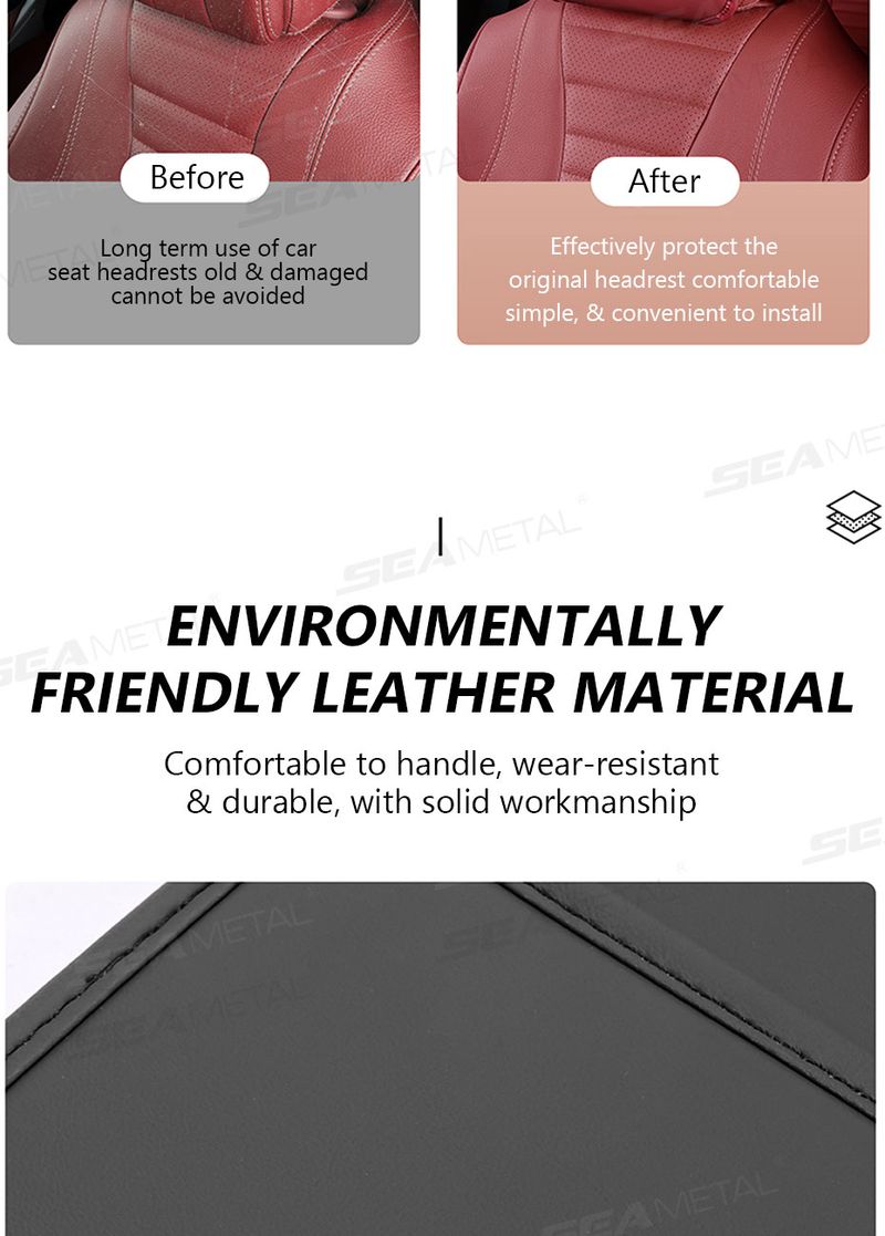 SEAMETAL Headrest Premium Leatherette Seat Pillow Case Dustproof Neck Support Protector Cover For Car Accessories_autovado.com