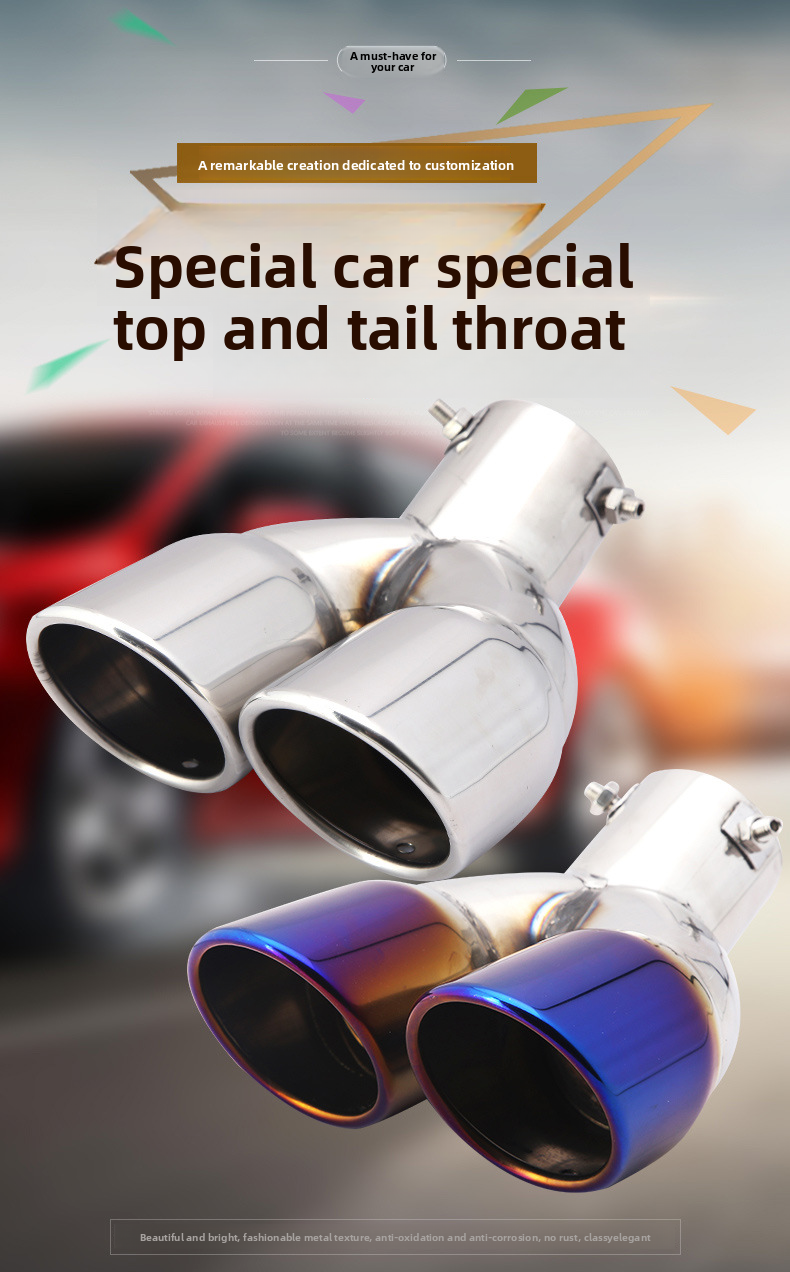 Cross-Border Hot-Selling Tail Thickened Stainless Steel Universal Model Blue Coated Slanted Double Row Car Exhaust Pipe_autovado.com