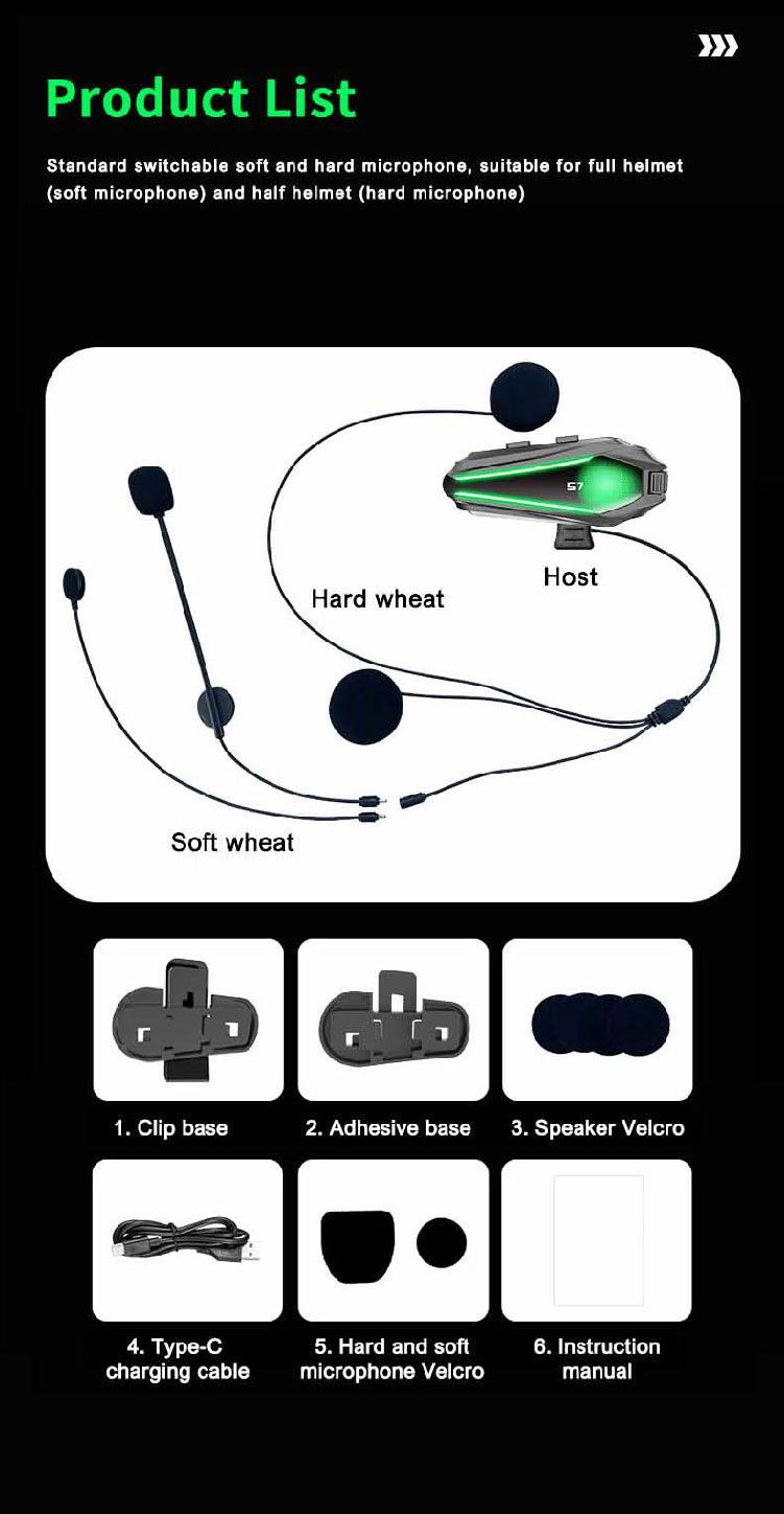 S7 External Helmet Bluetooth High Sound Quality Waterproof Anti-Freeze Noise Reduction Team Riding Intercom Headset_autovado.com