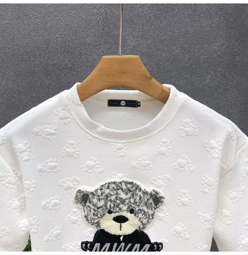 Men's clothing Bear embroidered short-sleeved T-shirt for young men handsome round neck T-shirt summer new men's cartoon_autovado.com