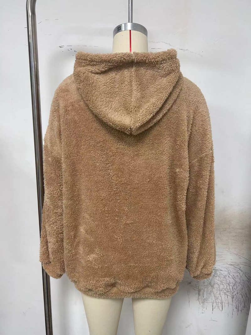 Women's flannel loose hooded long-sleeved pullover plush sweatshirt_autovado.com