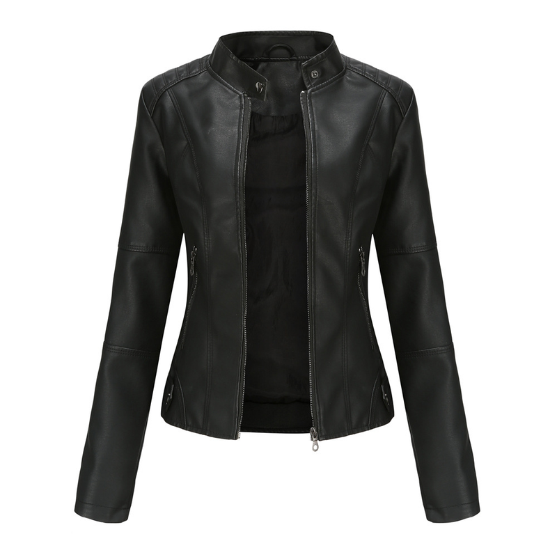 Women's slim jacket Jacket Women's biker jacket large size standing collar leather jacket_autovado.com