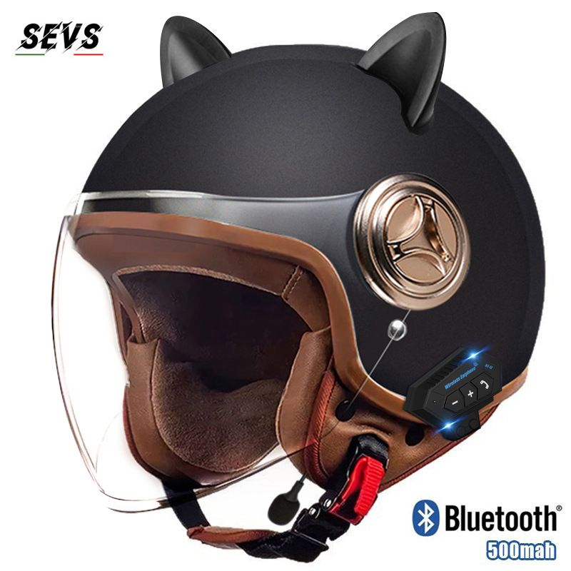 3/4 Motorcycle Helmet With Bluetooth & Cat-Ear Design – Lightweight ABS Shell, 3C Certified, Transparent Visor (Unisex Adult)_autovado.com