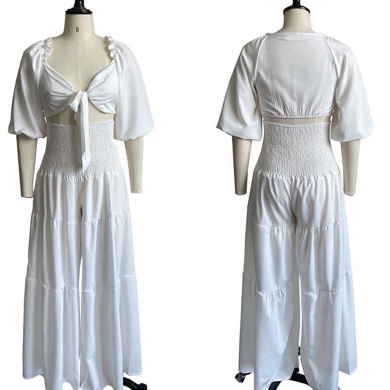 Women's Clothing women's summer fashion casual street suit pleated sexy solid color foreign trade two piece suit_autovado.com
