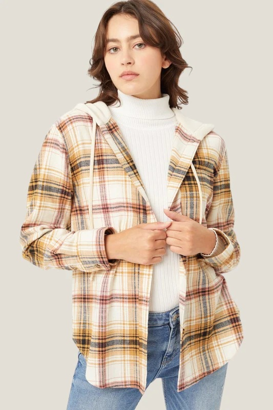 Women's Clothing autumn and winter new hooded sweatshirt buttoned casual shirt jacket_autovado.com