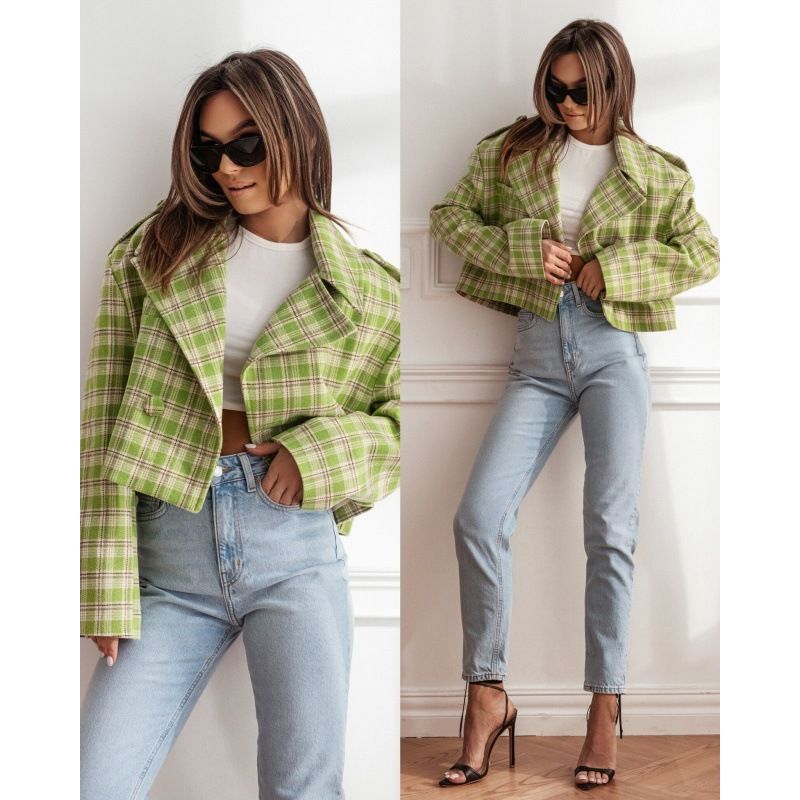 Women's Clothing New 2024 Fashion Suit Collar Plaid Printed Wool Coat_autovado.com